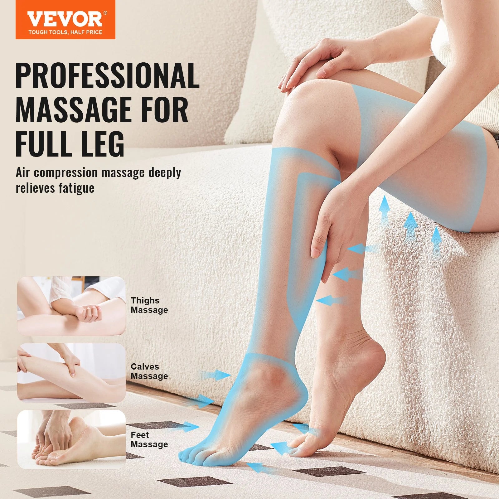 VEVOR Full Leg Massager, Air Compression Leg Massager for Foot Calf Thigh Knee, 3 Modes & 3 Intensities, Leg Compression Massage Boots for Circulation, Relaxation, Pain Relief - Great Gift for Mom/Dad