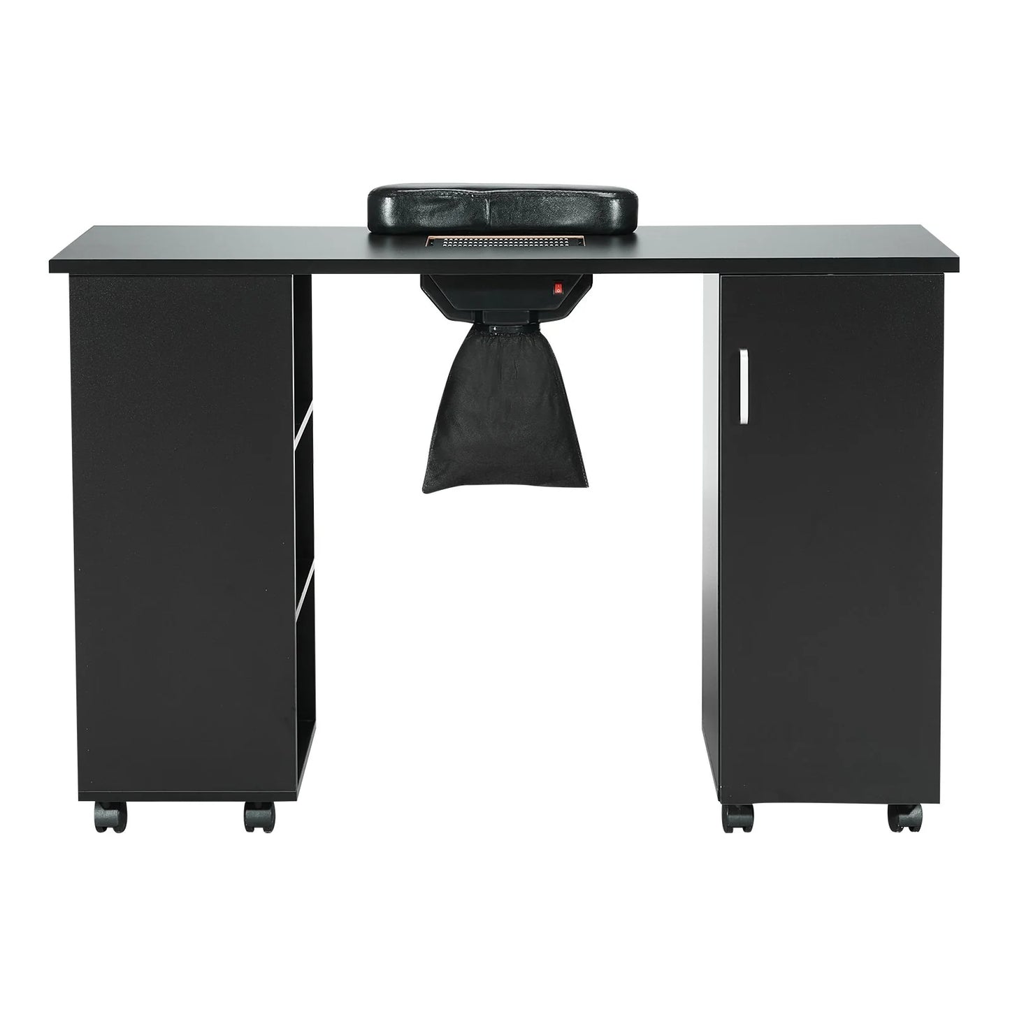 VEVOR Manicure Table, Nail Table Station with Electric Dust Collector, Moveable Nail Tech Desk with 8 Wheels (4 Lockable), 3 Dust Bag & Wrist Rest, MDF Nail Art Workstation for Spa Beauty Salon, Black