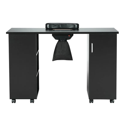 VEVOR Manicure Table, Nail Table Station with Electric Dust Collector, Moveable Nail Tech Desk with 8 Wheels (4 Lockable), 3 Dust Bag & Wrist Rest, MDF Nail Art Workstation for Spa Beauty Salon, Black