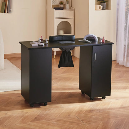 VEVOR Manicure Table, Nail Table Station with Electric Dust Collector, Moveable Nail Tech Desk with 8 Wheels (4 Lockable), 3 Dust Bag & Wrist Rest, MDF Nail Art Workstation for Spa Beauty Salon, Black